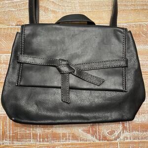 FOSSIL Willow Crossbody Purse Black Leather Bag Stitching Bow Feminine Preppy